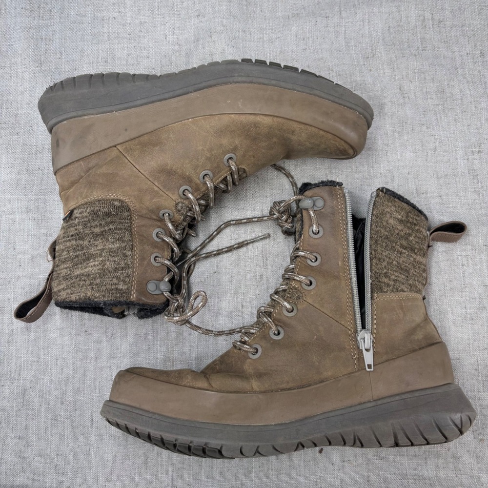 Bogs Freedom Lace Brown Leather Waterproof Lined Winter Boots Zip Up Women's 7 - Picture 10 of 11
